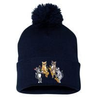 Cats Playing Saxophone Jazz Sax Musician Saxophonist Pom Pom 12in Knit Beanie