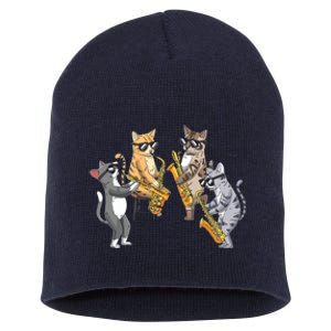 Cats Playing Saxophone Jazz Sax Musician Saxophonist Short Acrylic Beanie