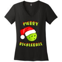 Christmas Pickleball Santa Hat Pickleball Player Winter Dink Women's V-Neck T-Shirt