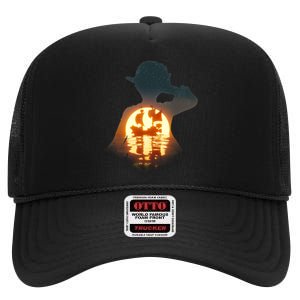 Cool Pirate Sunset Sunrise High Crown Mesh Back Trucker Hat