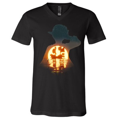Cool Pirate Sunset Sunrise V-Neck T-Shirt