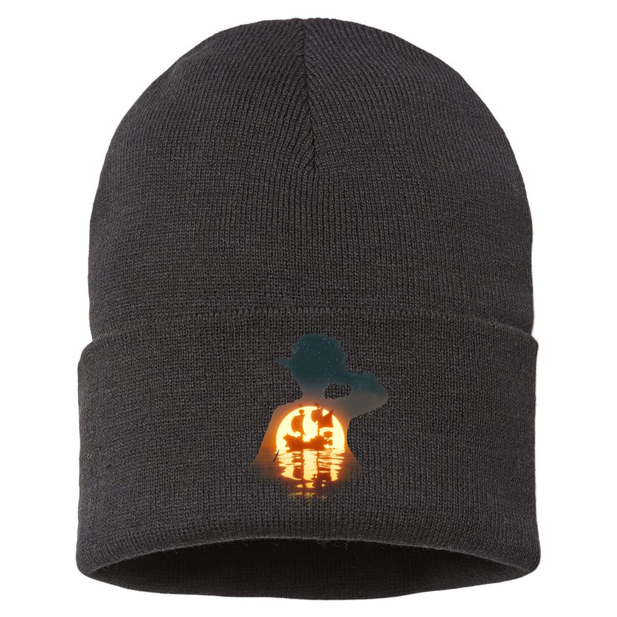 Cool Pirate Sunset Sunrise Sustainable Knit Beanie