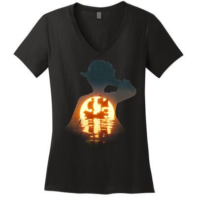 Cool Pirate Sunset Sunrise Women's V-Neck T-Shirt