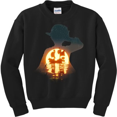 Cool Pirate Sunset Sunrise Kids Sweatshirt