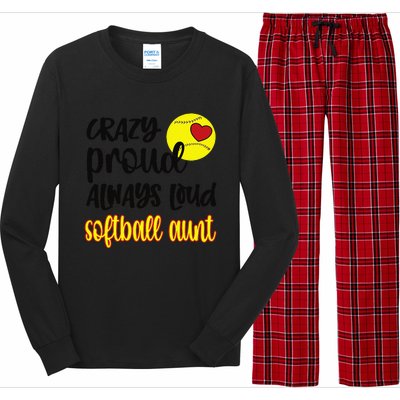 Crazy Proud Softball Aunt Softball Auntie Long Sleeve Pajama Set