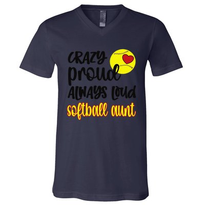 Crazy Proud Softball Aunt Softball Auntie V-Neck T-Shirt