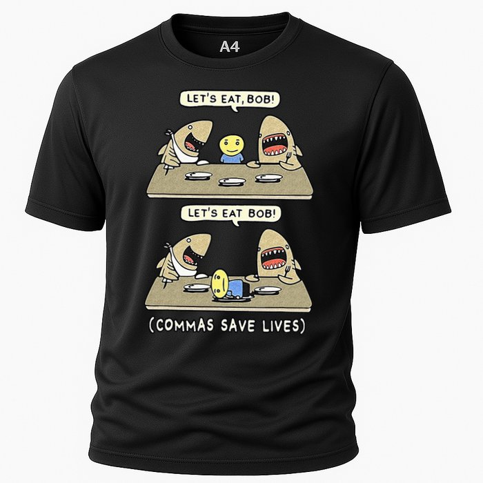 Commas Punctuation Shark Lets Eat Funny English Grammar Cooling Performance Crew T-Shirt