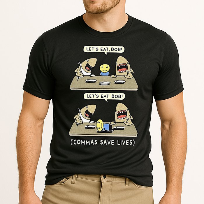 Commas Punctuation Shark Lets Eat Funny English Grammar Cooling Performance Crew T-Shirt