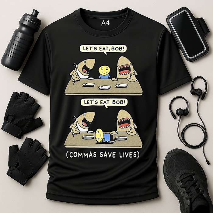 Commas Punctuation Shark Lets Eat Funny English Grammar Cooling Performance Crew T-Shirt