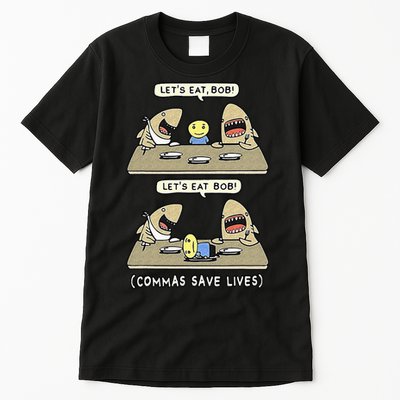 Commas Punctuation Shark Lets Eat Funny English Grammar Tall T-Shirt