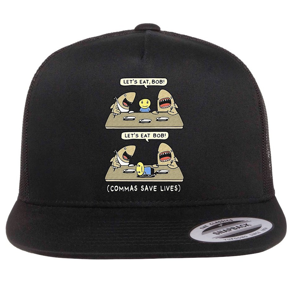 Commas Punctuation Shark Lets Eat Funny English Grammar Flat Bill Trucker Hat