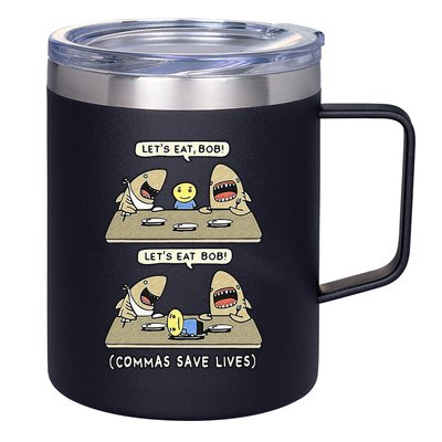 Commas Punctuation Shark Lets Eat Funny English Grammar 12oz Stainless Steel Coffee Mug
