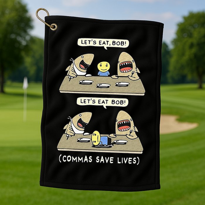 Commas Punctuation Shark Lets Eat Funny English Grammar Golf Towel