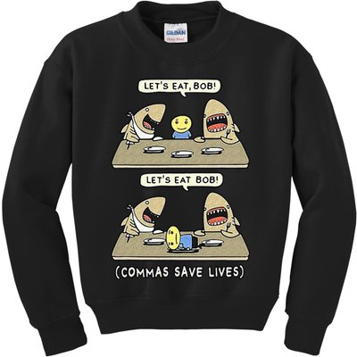 Commas Punctuation Shark Lets Eat Funny English Grammar Kids Sweatshirt