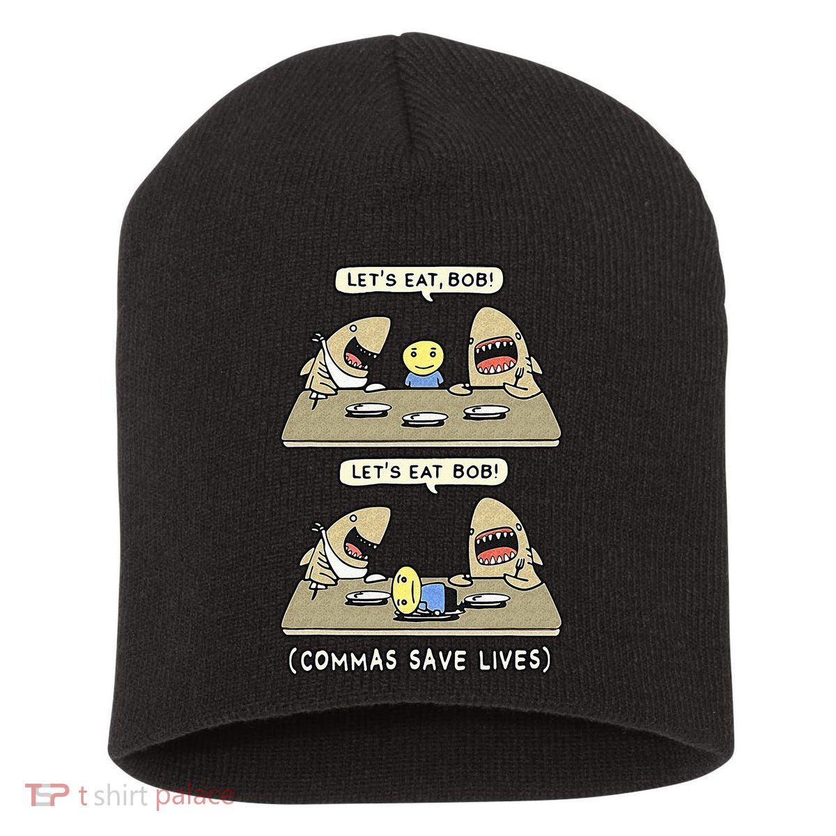 Commas Punctuation Shark Lets Eat Funny English Grammar Short Acrylic Beanie