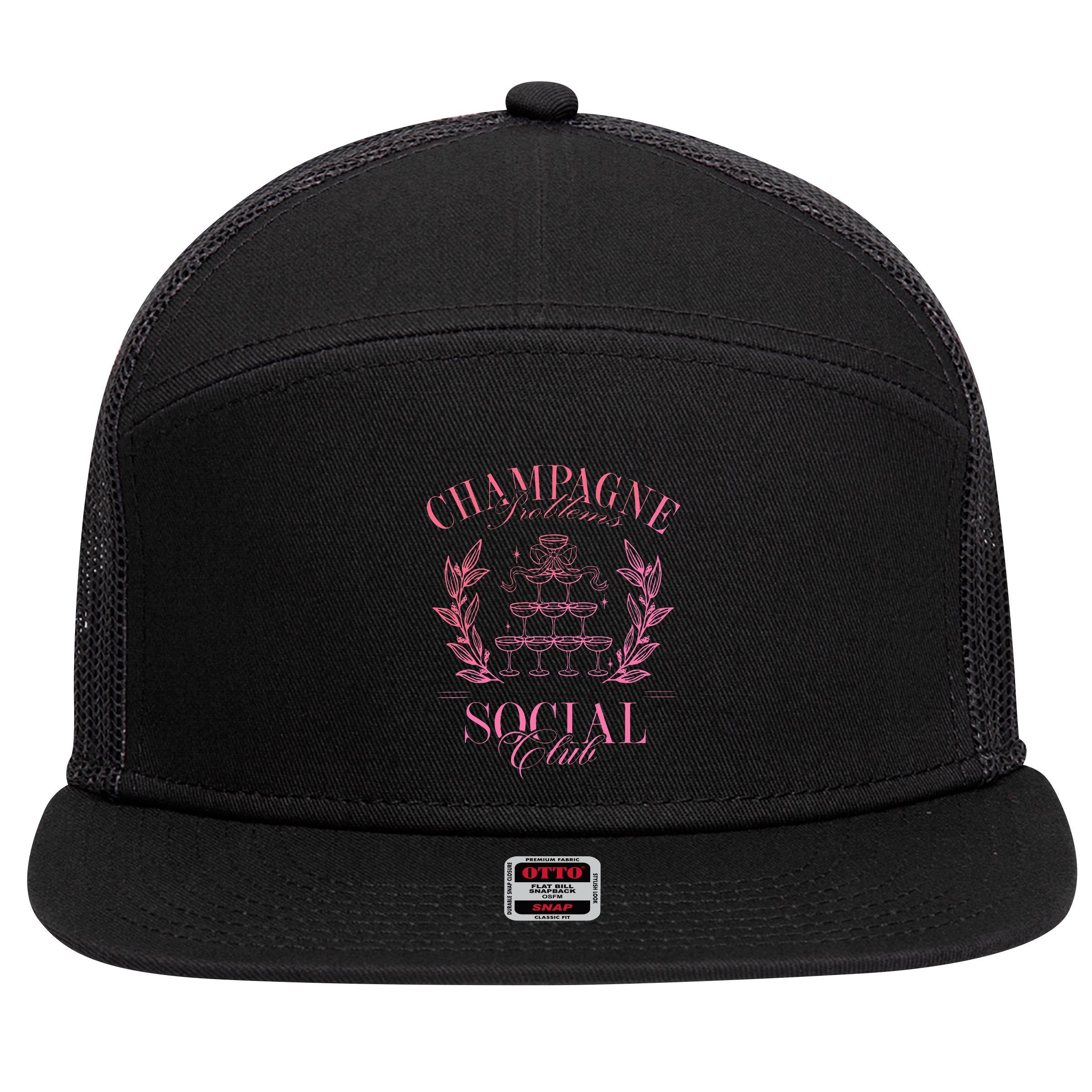 Champagne Problems Social Club Apparel 7 Panel Mesh Trucker Snapback Hat