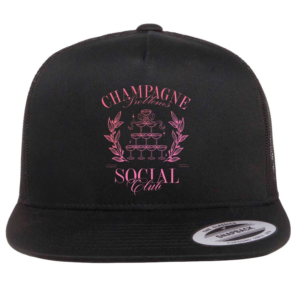 Champagne Problems Social Club Apparel Flat Bill Trucker Hat