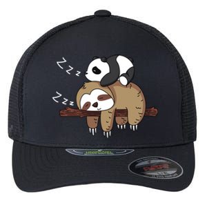 Cute Panda Sleeping On Sloth Design Sloth Gift Flexfit Unipanel Trucker Cap