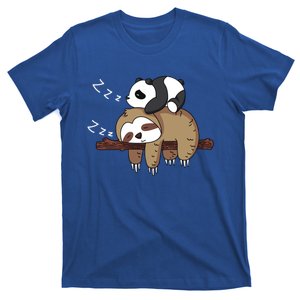 Cute Panda Sleeping On Sloth Design Sloth Gift T-Shirt