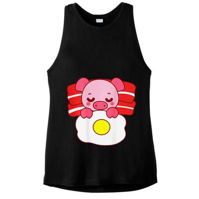 Cute Pig Sleeping On Bacon Pillow & Egg Blanket Art On Back .Png Ladies PosiCharge Tri-Blend Wicking Tank