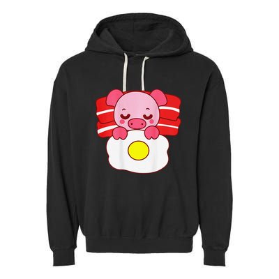 Cute Pig Sleeping On Bacon Pillow & Egg Blanket Art On Back .Png Garment-Dyed Fleece Hoodie