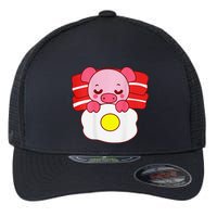 Cute Pig Sleeping On Bacon Pillow & Egg Blanket Art On Back .Png Flexfit Unipanel Trucker Cap