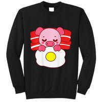 Cute Pig Sleeping On Bacon Pillow & Egg Blanket Art On Back .Png Sweatshirt