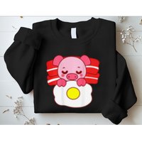 Cute Pig Sleeping On Bacon Pillow & Egg Blanket Art On Back .Png Sweatshirt