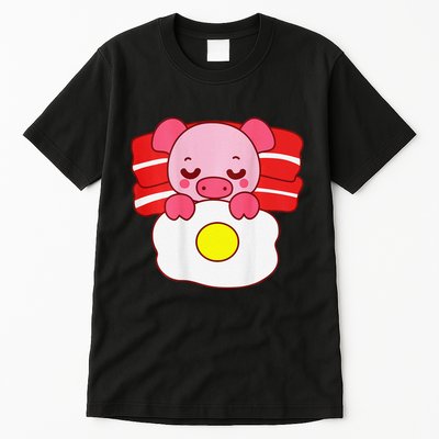 Cute Pig Sleeping On Bacon Pillow & Egg Blanket Art On Back .Png Tall T-Shirt