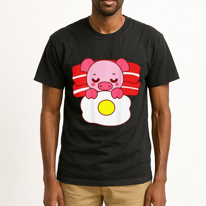 Cute Pig Sleeping On Bacon Pillow & Egg Blanket Art On Back .Png Tall T-Shirt