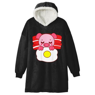 Cute Pig Sleeping On Bacon Pillow & Egg Blanket Art On Back .Png Hooded Wearable Blanket