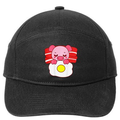 Cute Pig Sleeping On Bacon Pillow & Egg Blanket Art On Back .Png 7-Panel Snapback Hat