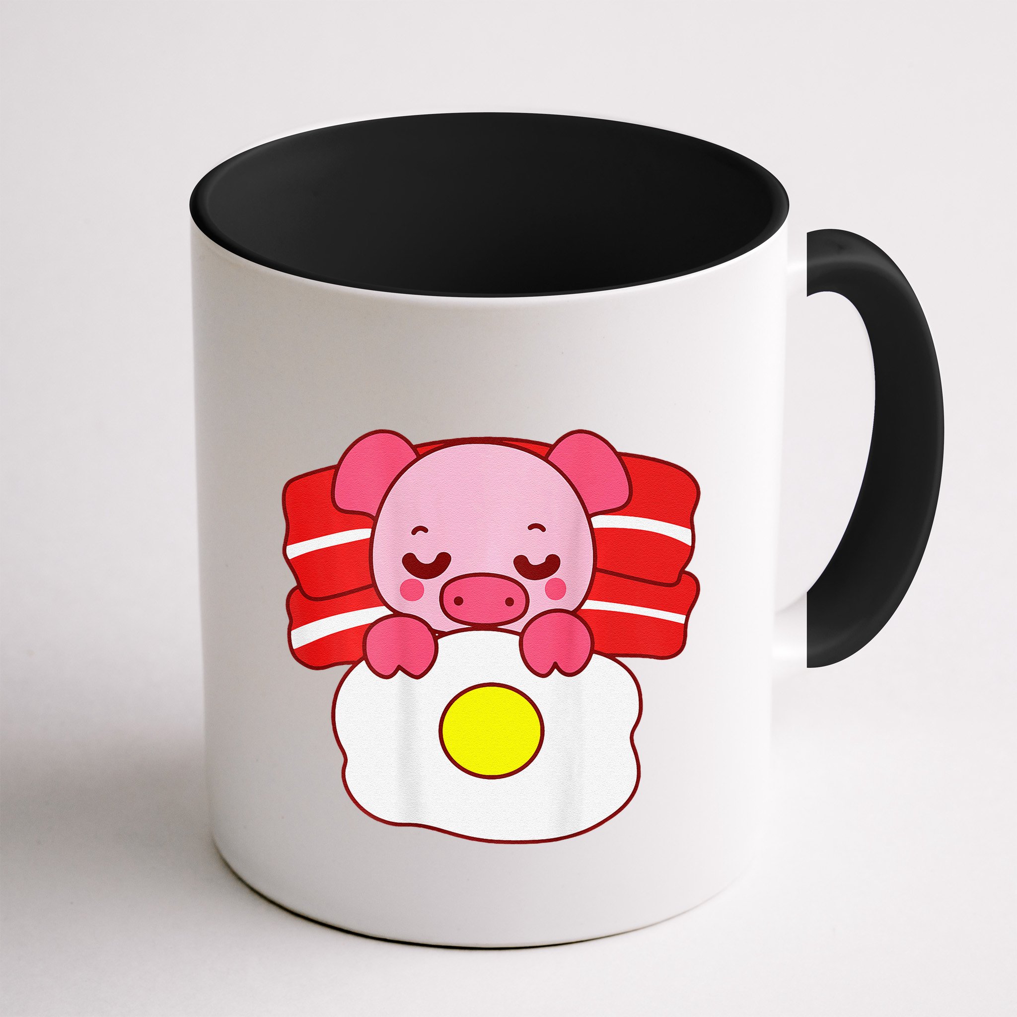 Cute Pig Sleeping On Bacon Pillow & Egg Blanket Art On Back .Png Mug