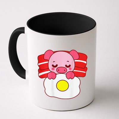 Cute Pig Sleeping On Bacon Pillow & Egg Blanket Art On Back .Png Mug