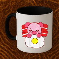 Cute Pig Sleeping On Bacon Pillow & Egg Blanket Art On Back .Png Mug