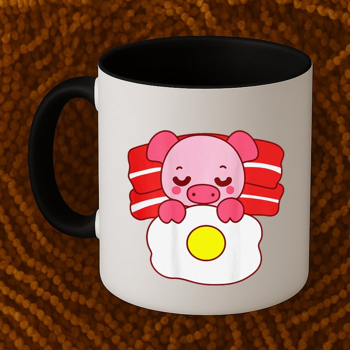 Cute Pig Sleeping On Bacon Pillow & Egg Blanket Art On Back .Png Mug