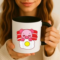 Cute Pig Sleeping On Bacon Pillow & Egg Blanket Art On Back .Png Mug