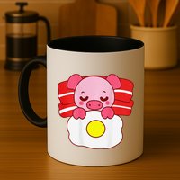 Cute Pig Sleeping On Bacon Pillow & Egg Blanket Art On Back .Png Mug