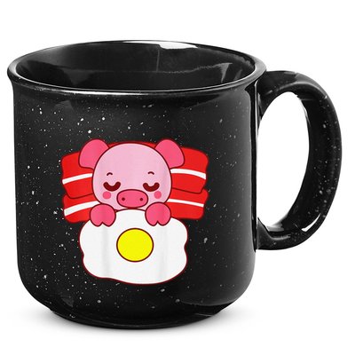 Cute Pig Sleeping On Bacon Pillow & Egg Blanket Art On Back .Png 15oz Campfire Ceramic Mug