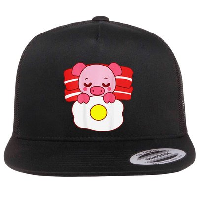 Cute Pig Sleeping On Bacon Pillow & Egg Blanket Art On Back .Png Flatbill Hat