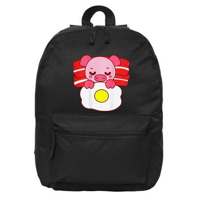 Cute Pig Sleeping On Bacon Pillow & Egg Blanket Art On Back .Png 16 in Basic Backpack