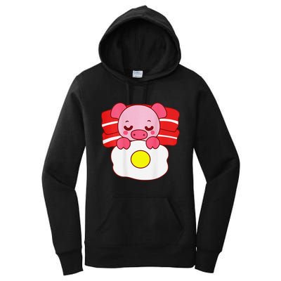 Cute Pig Sleeping On Bacon Pillow & Egg Blanket Art On Back .Png Women's Pullover Hoodie