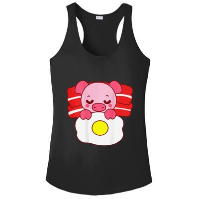 Cute Pig Sleeping On Bacon Pillow & Egg Blanket Art On Back .Png Ladies PosiCharge Competitor Racerback Tank