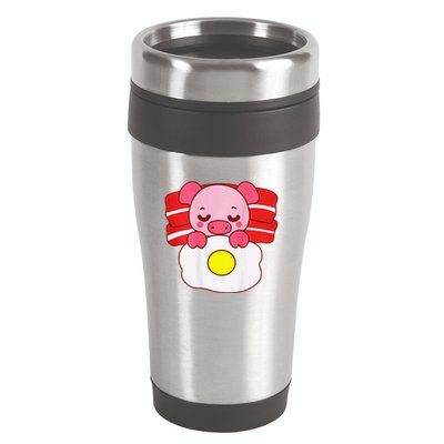 Cute Pig Sleeping On Bacon Pillow & Egg Blanket Art On Back .Png 16oz Travel Tumbler