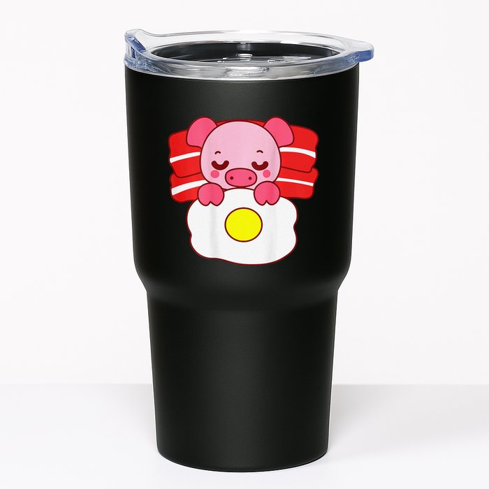 Cute Pig Sleeping On Bacon Pillow & Egg Blanket Art On Back .Png Tumbler
