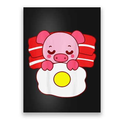 Cute Pig Sleeping On Bacon Pillow & Egg Blanket Art On Back .Png Poster