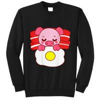 Cute Pig Sleeping On Bacon Pillow & Egg Blanket Art On Back .Png Tall Sweatshirt