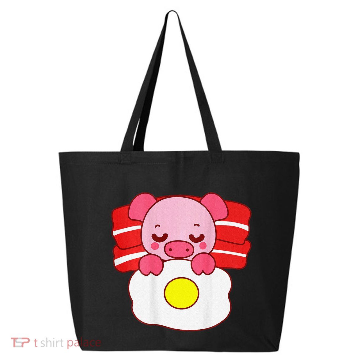 Cute Pig Sleeping On Bacon Pillow & Egg Blanket Art On Back .Png 25L Jumbo Tote