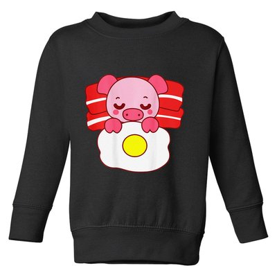 Cute Pig Sleeping On Bacon Pillow & Egg Blanket Art On Back .Png Toddler Sweatshirt