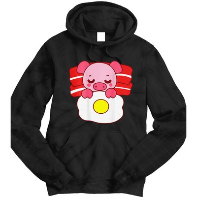 Cute Pig Sleeping On Bacon Pillow & Egg Blanket Art On Back .Png Tie Dye Hoodie